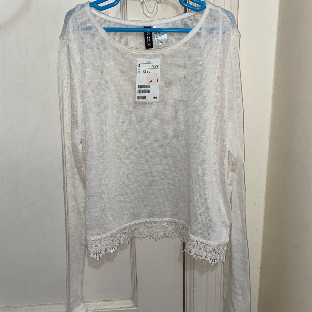 H&M Sheer Lace Bottom Long Sleeve Top